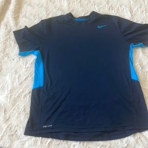 Nike Dri-Fit Black  Back Mesh And Side Blue Mesh Workout  Shirt Large